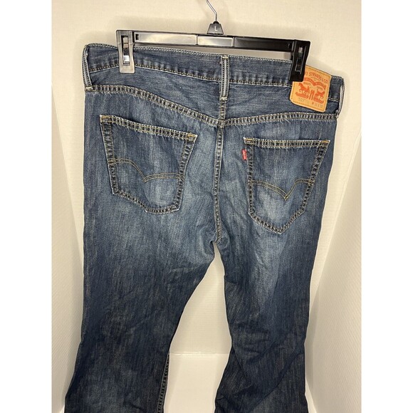 Levis 527 Jeans Mens 36x32 Low Bootcut Dark Wash Denim Rips Cotton Pants - Picture 2 of 5